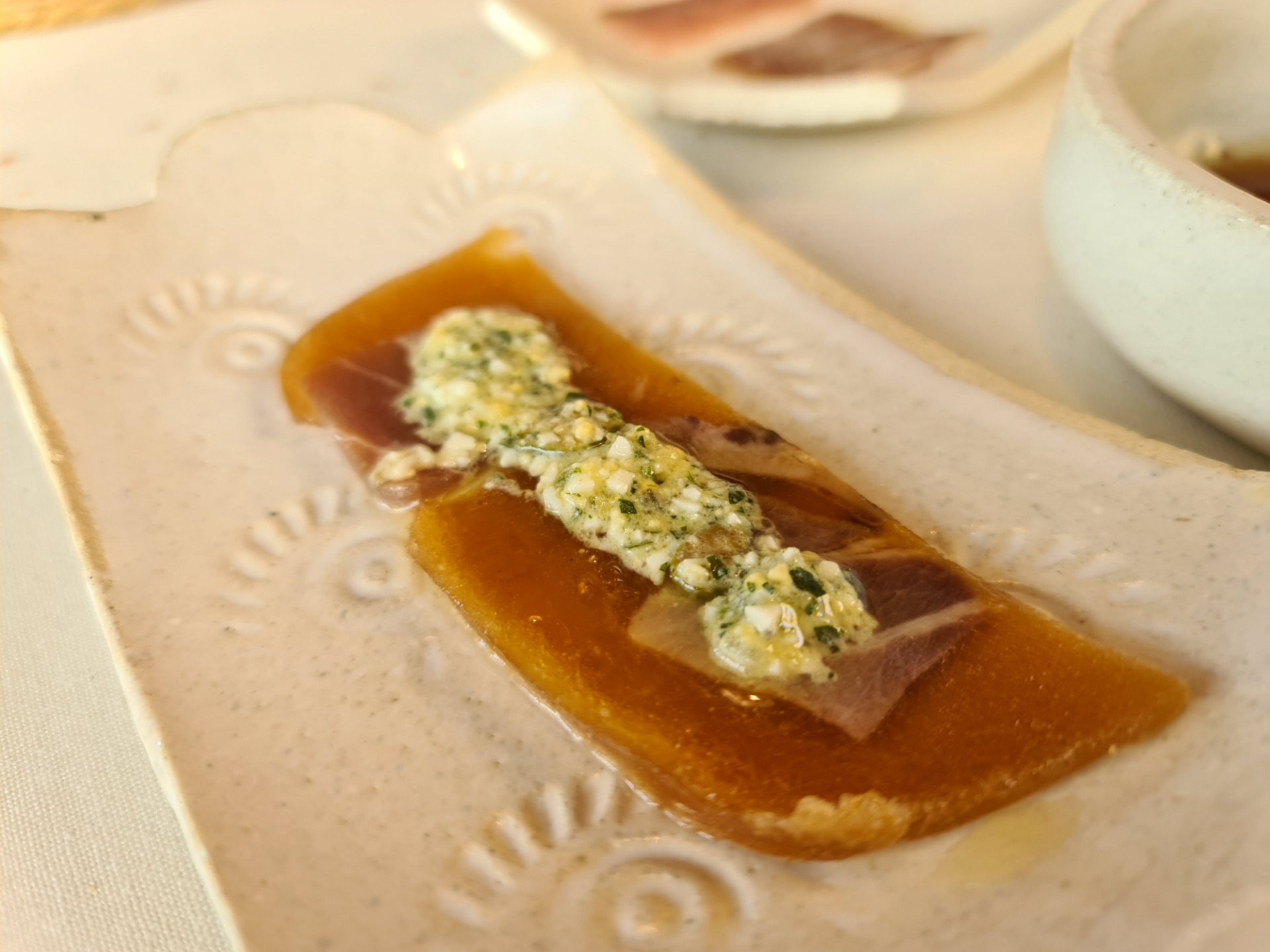 Bluefin tuna gelatinous cold cuts with tartar sauce - Second sequence from ”Tuna Sequence” (Seventh main dish) (2).