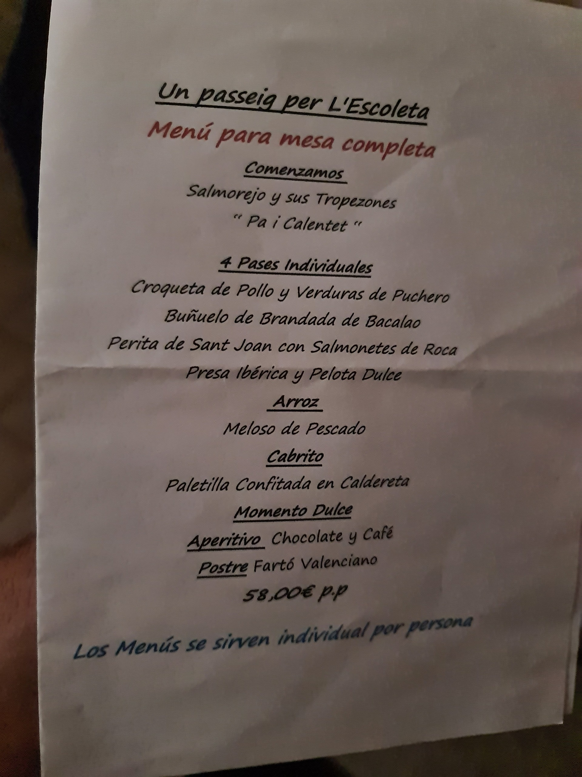 Tasting menu items, my choice that day.