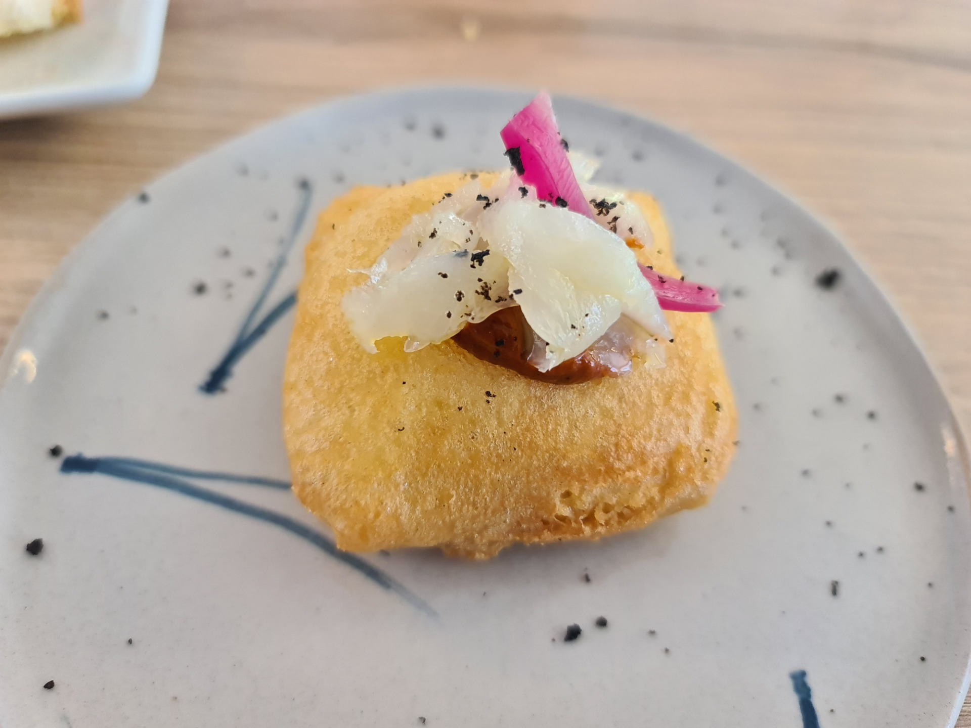 Cod brandade stuffed fritter with topping - Second starter (3).