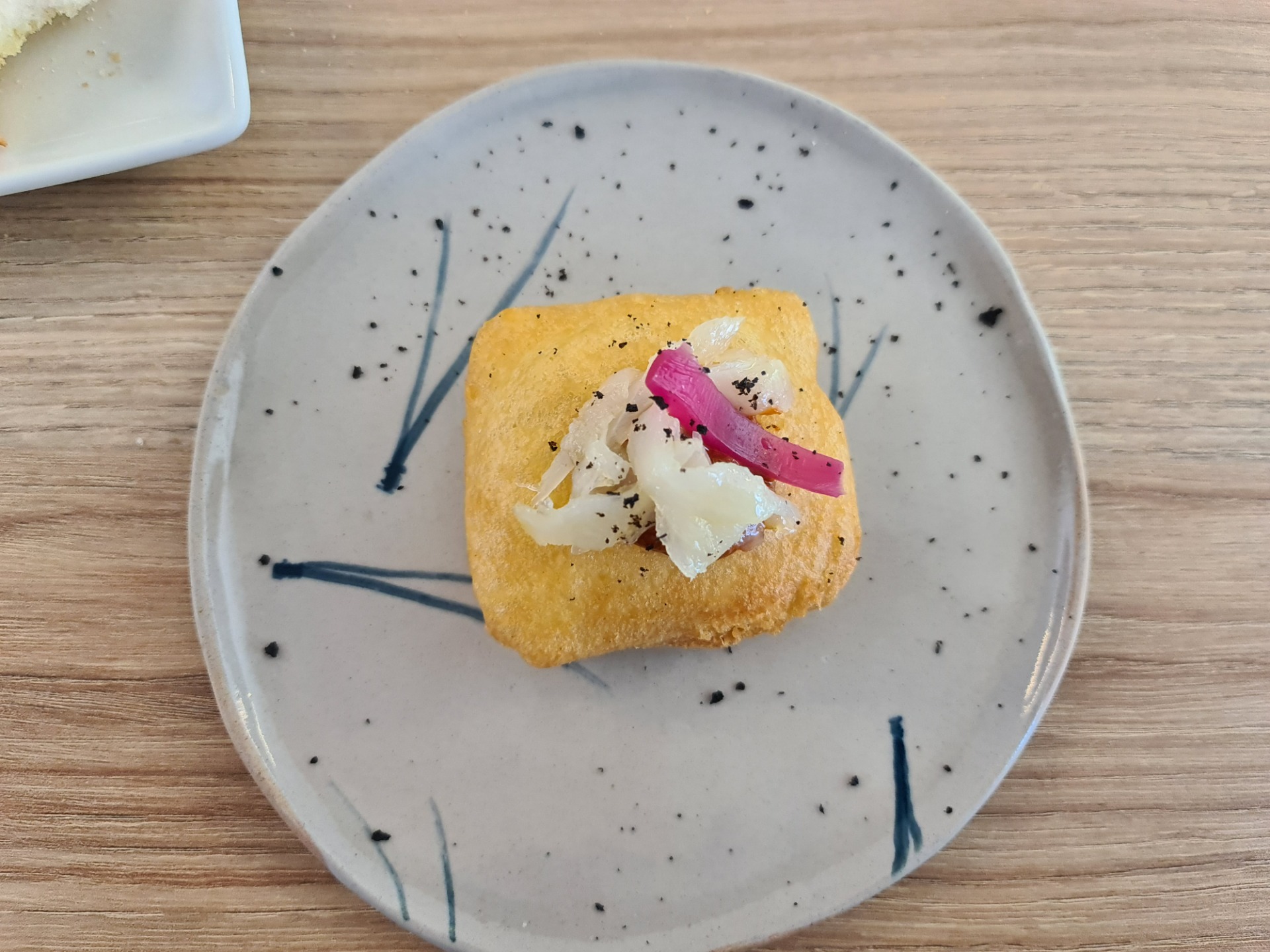 Cod brandade stuffed fritter with topping - Second starter (1).