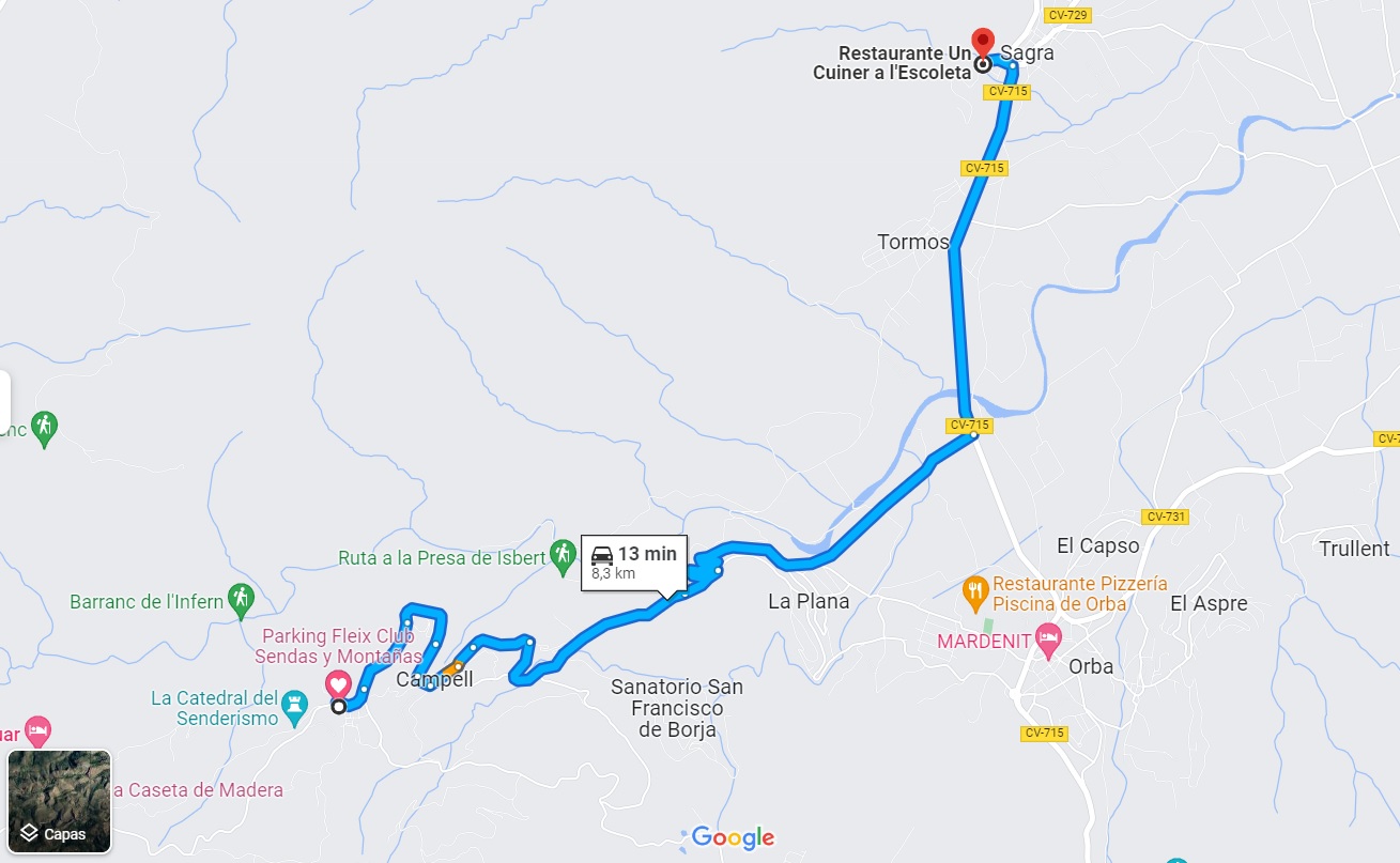 From Fleix parking lot, only 8.3 kilometers, 13 minuts by car.