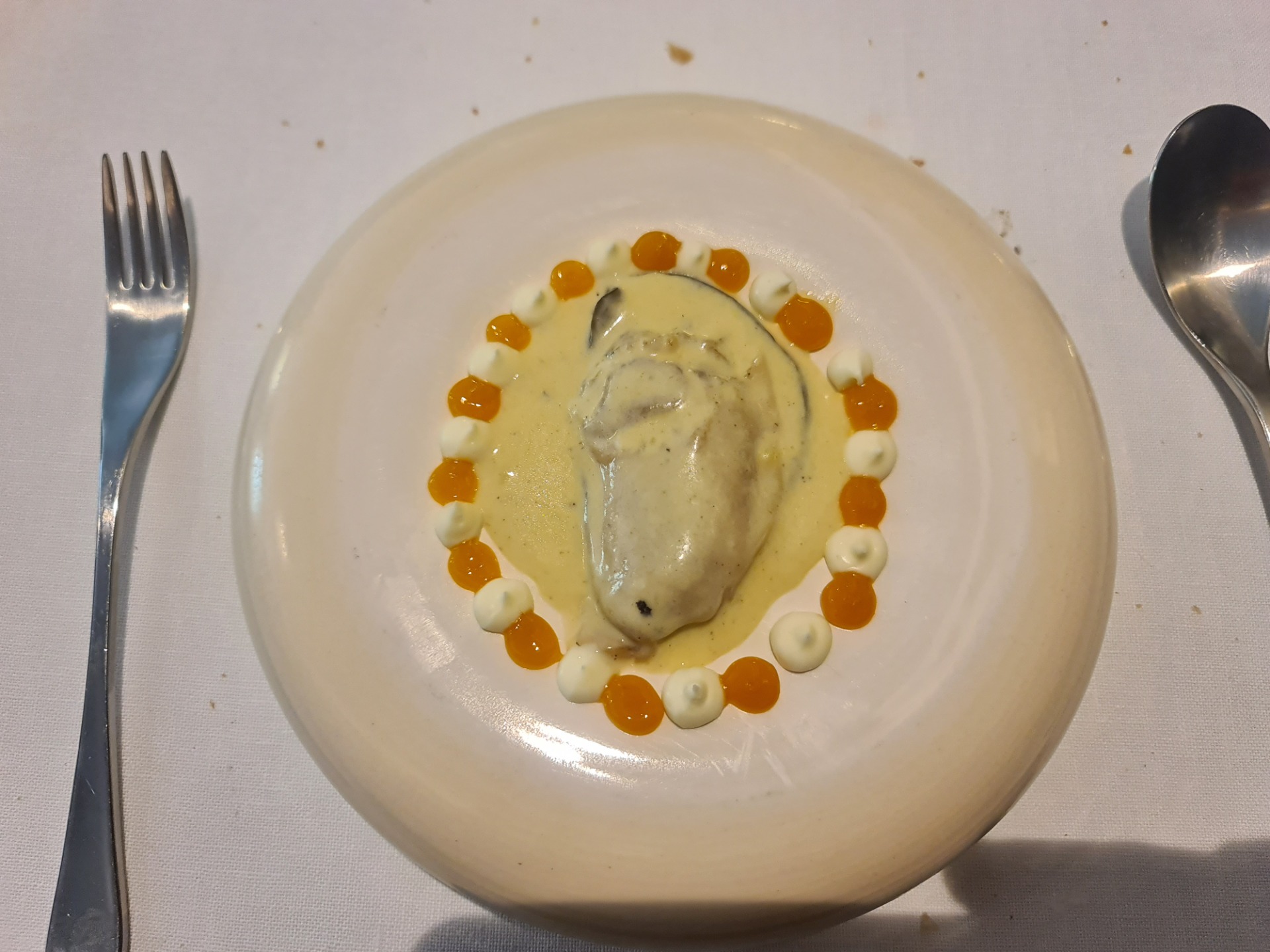 Oyster with cured yolk and sour cream (Fourth main course) (1).
