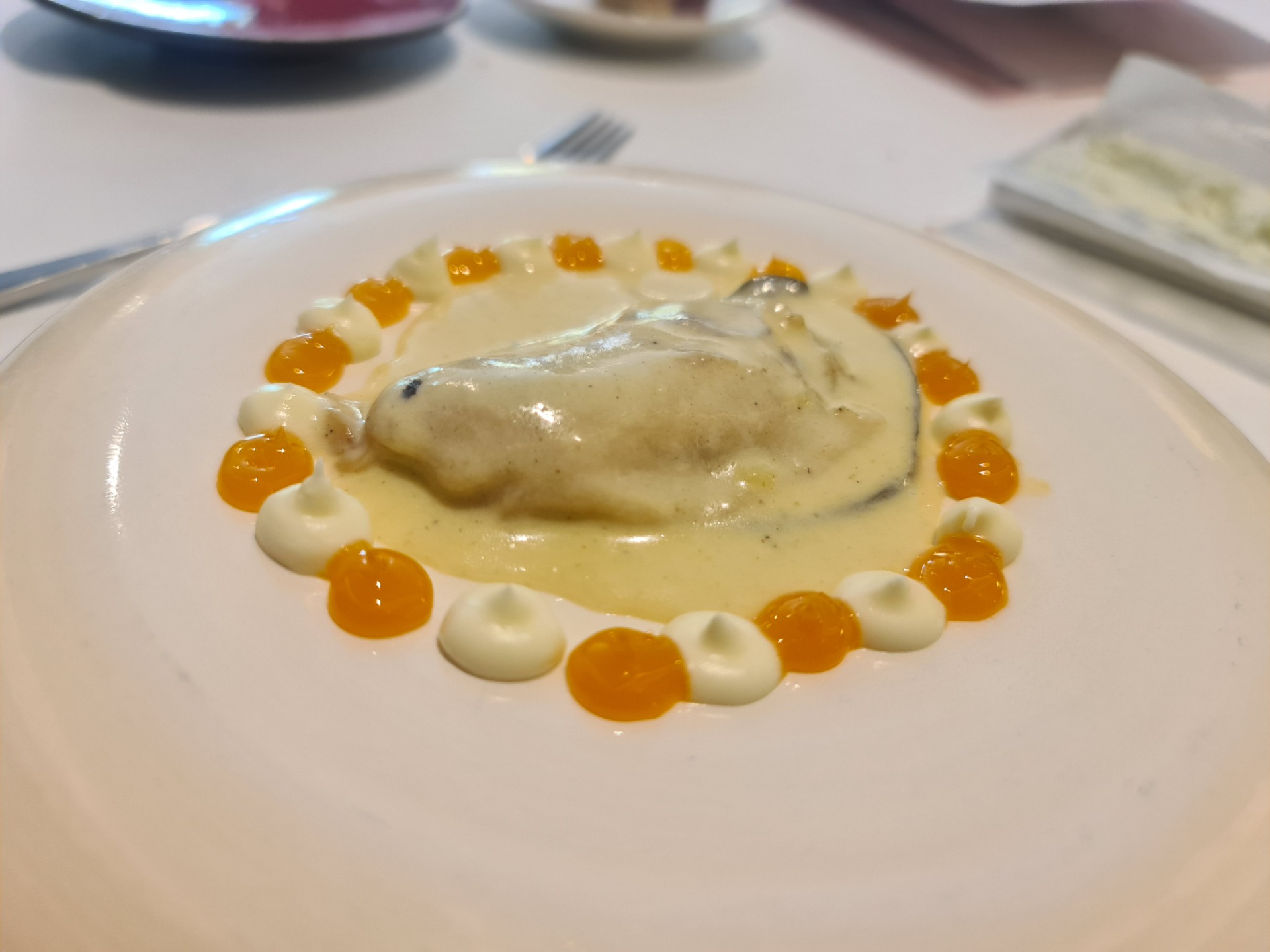 Oyster with cured yolk and sour cream (Fourth main course) (2).