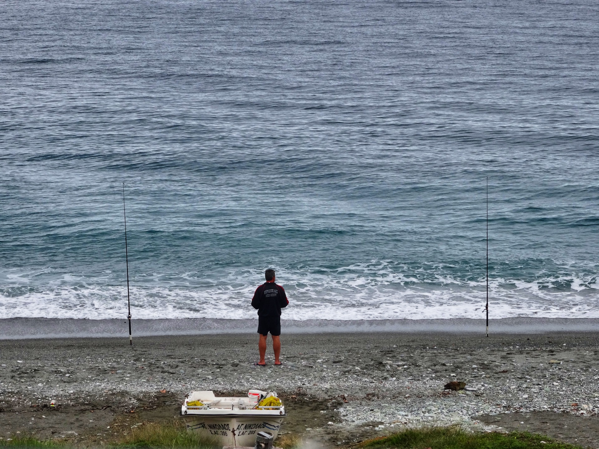 Lonely fisherman with no luck this day
