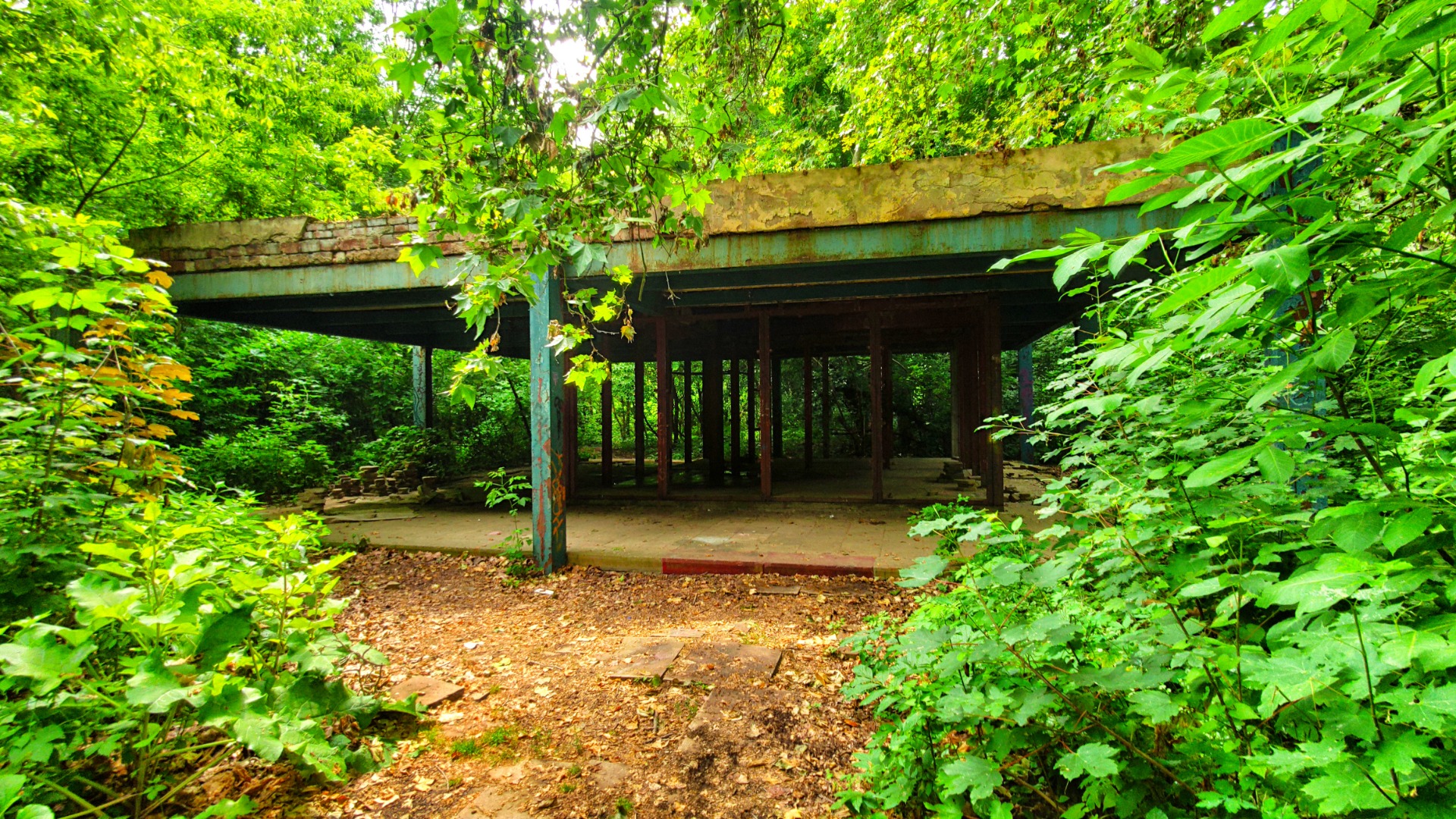 The former pavilion stands without walls