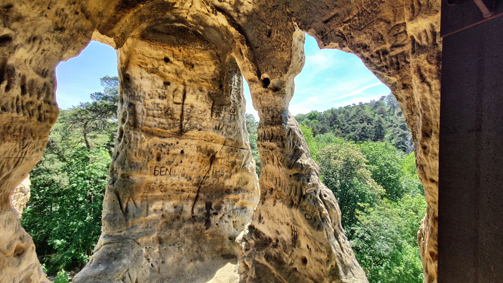 Carved out in thousands of years. A man-made cave with windows.