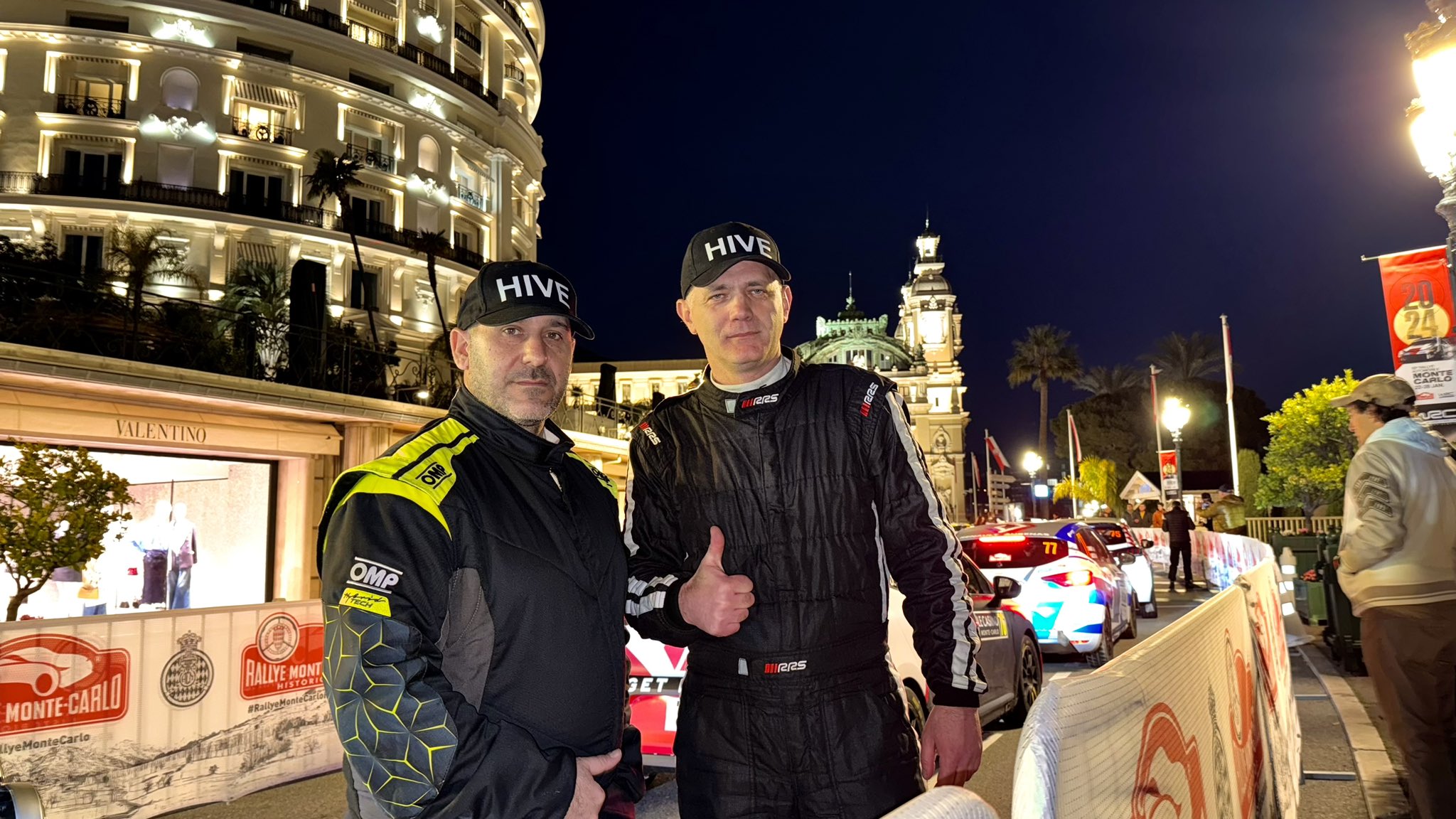 Slaven Šekuljica and Damir Petrović. The Hive rally car driver and co-driver at the opening ceremony for the 2024 Monte Carlo Rally.