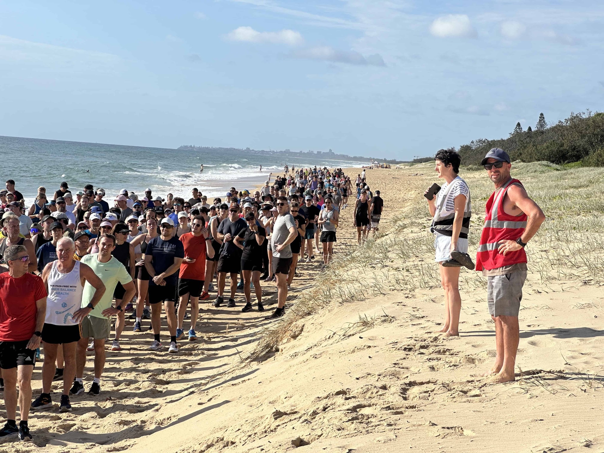 Over the summer school holiday period they start the parkrun on the beach because the extra crowds make it too busy for the narrow pathway. I have not experienced this yet but I have heard the beach running is only for a few hundred meters before getting back onto the concrete. Photo credit Kawana parkrun facebook page.