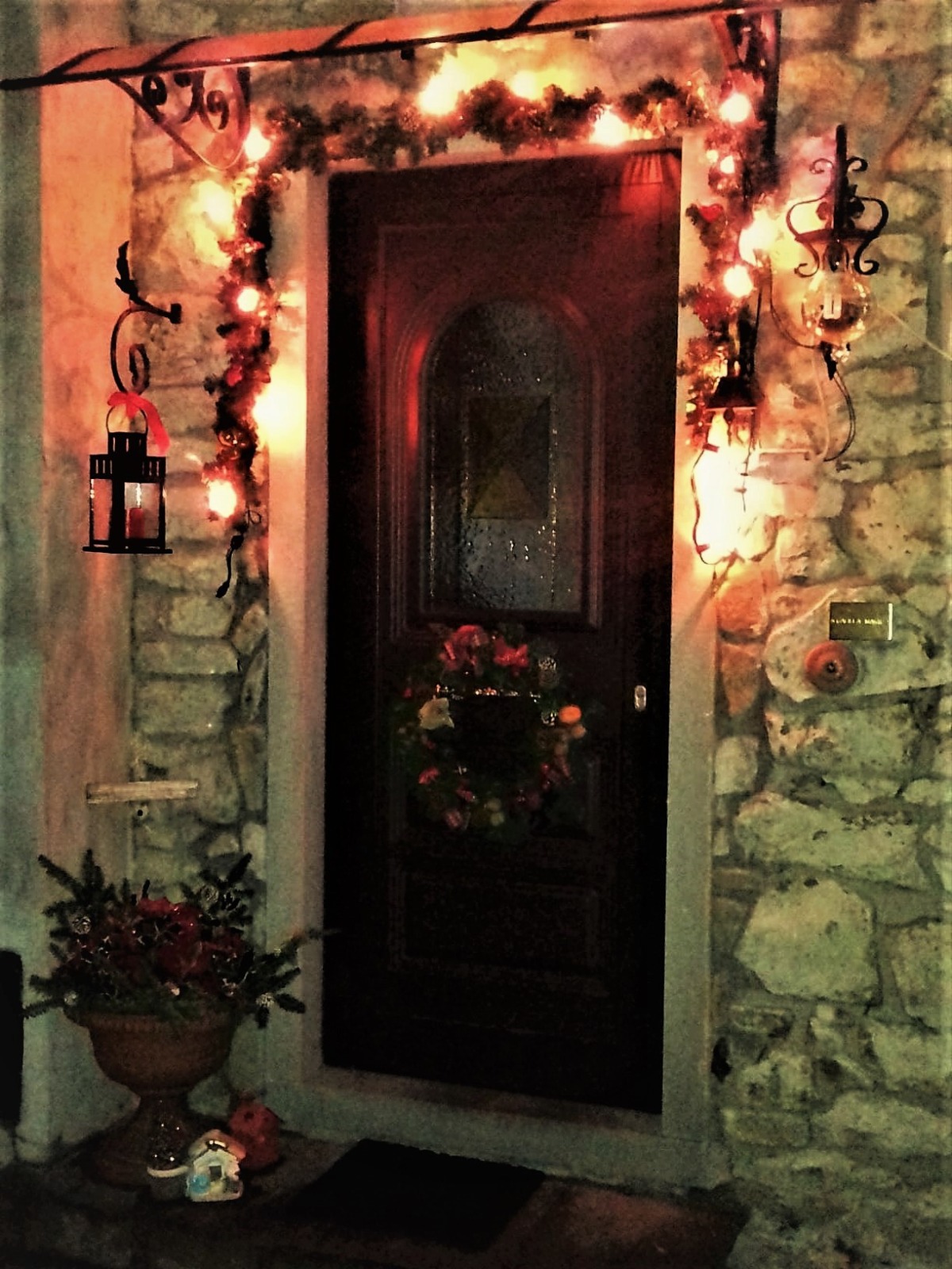 Decorate door with lights.