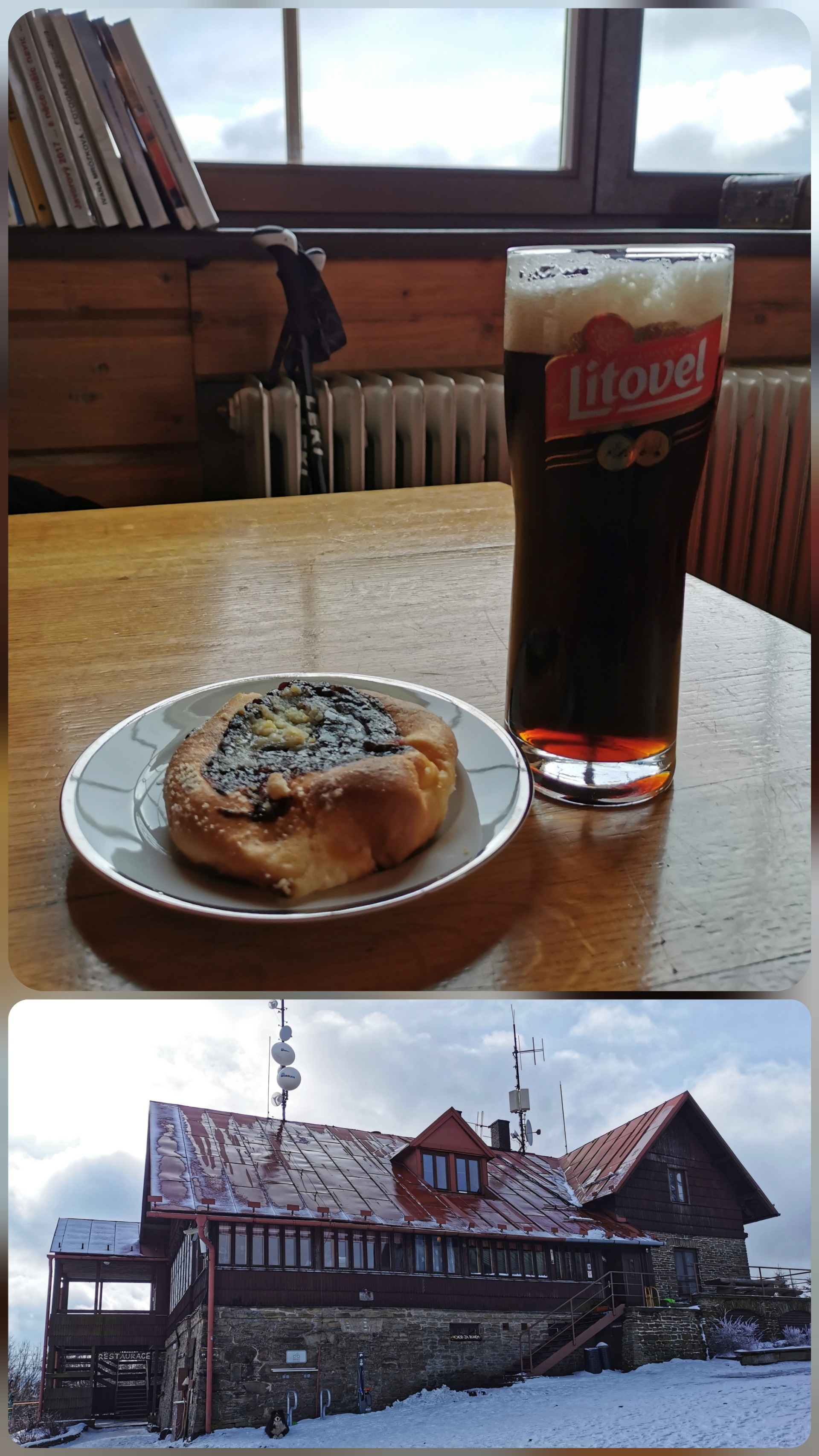 A small refreshment at Javorový chalet. Mind the dog waiting his master to return from the chalet.