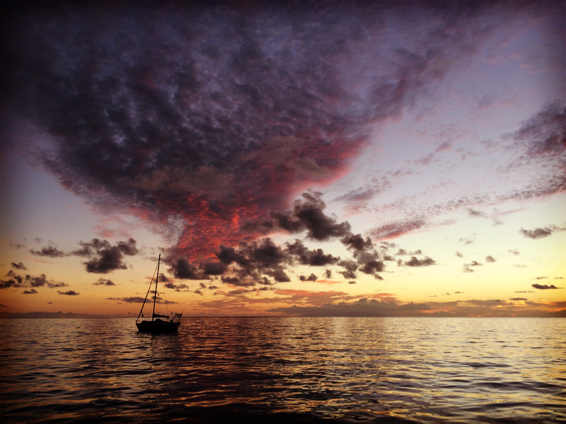 The anchorage in Vale Gran Rey, La Gomera Canary islands, at sunset.